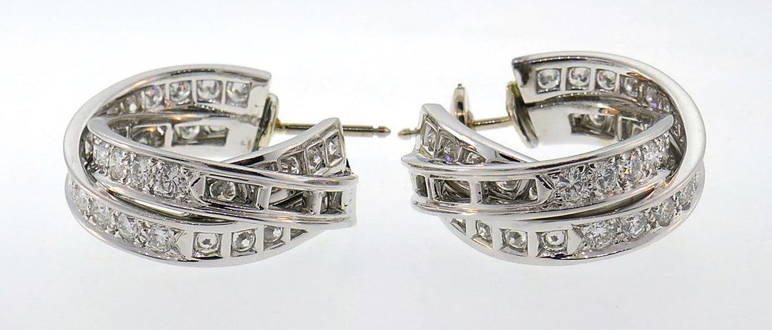 Vintage Cartier Trinity Diamond White Gold Earrings Hoops