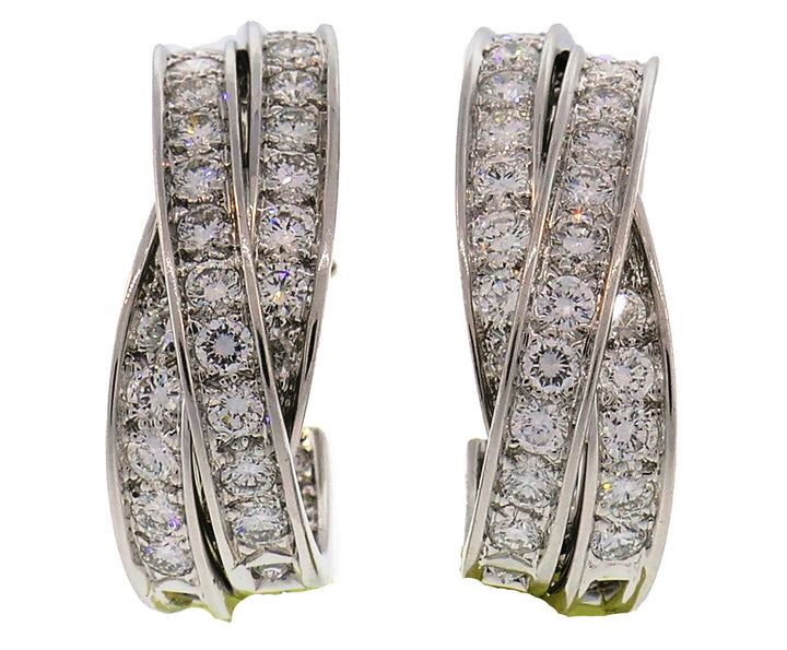 Vintage Cartier Trinity Diamond White Gold Earrings Hoops