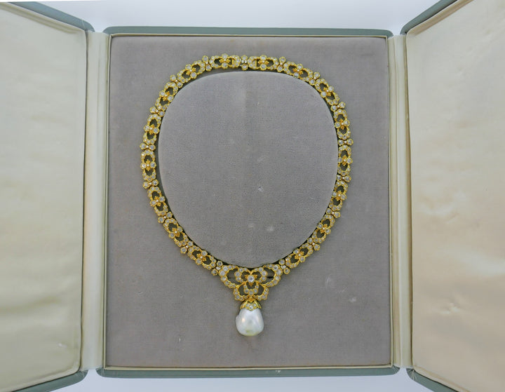 Vintage Buccellati Necklace 18k Gold Pearl Diamond Jewelry