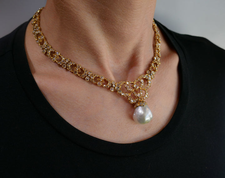 Vintage Buccellati Necklace 18k Gold Pearl Diamond Jewelry