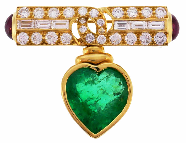 Vintage Bulgari Pin Colombian Emerald GIA 18k Gold Brooch