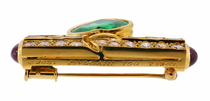 Vintage Bulgari Pin Colombian Emerald GIA 18k Gold Brooch