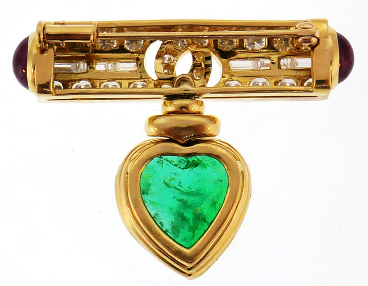 Vintage Bulgari Pin Colombian Emerald GIA 18k Gold Brooch