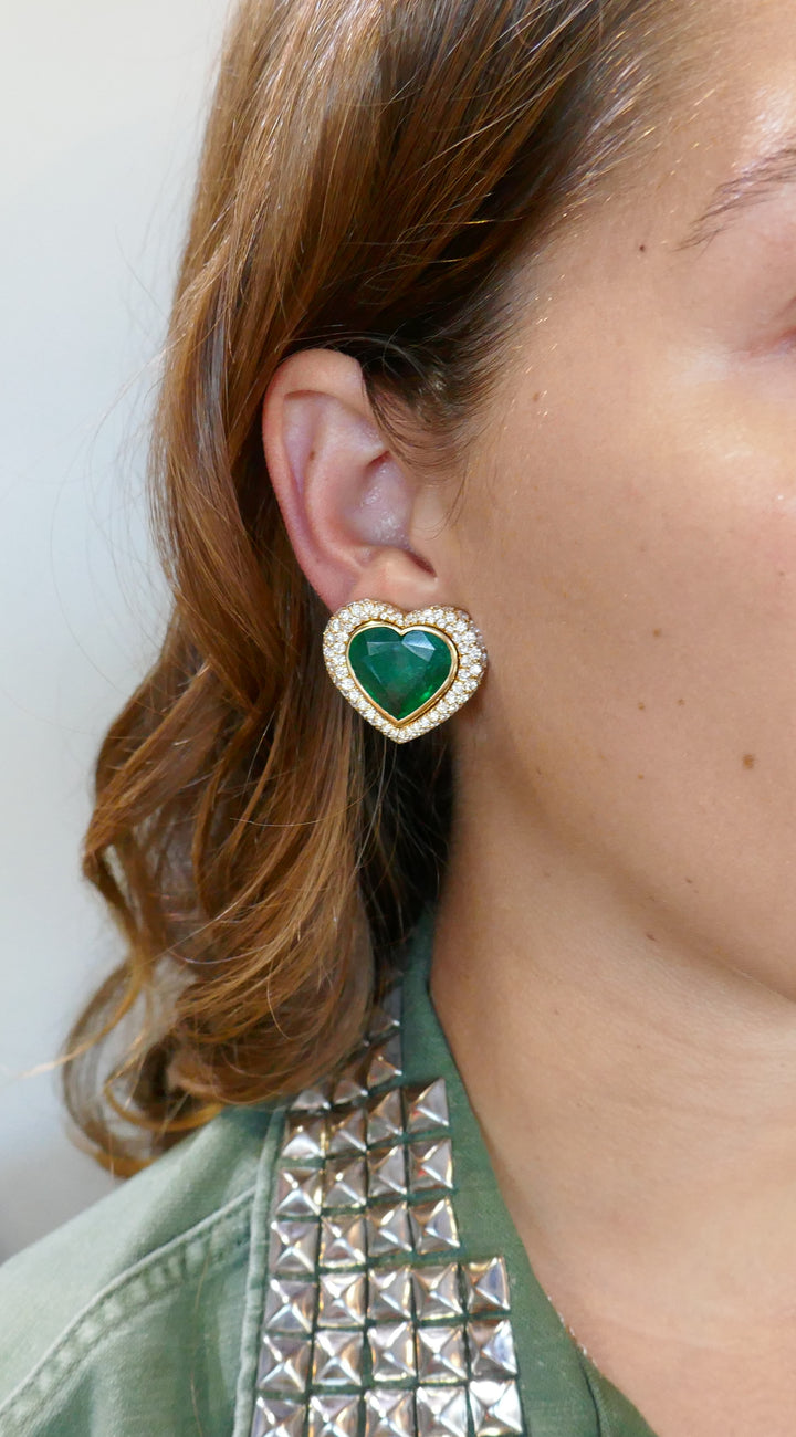 SeidenGang Heart Emerald Diamond Gold Earrings