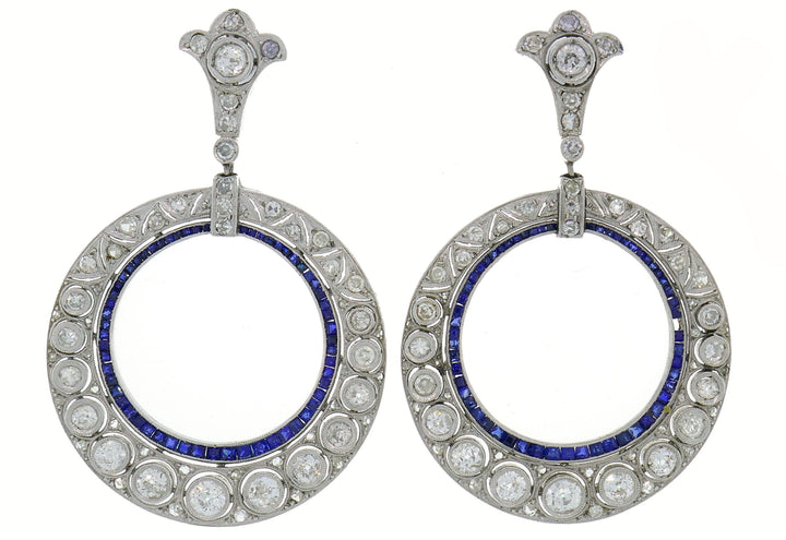 Art Deco Sapphire Diamond White Gold Earrings