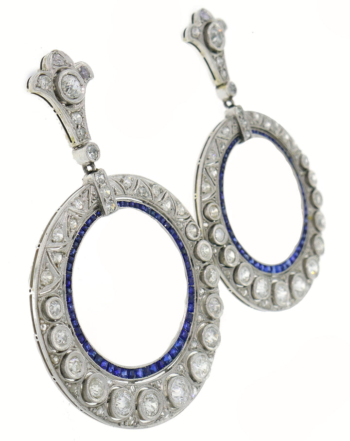 Art Deco Sapphire Diamond White Gold Earrings