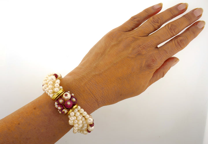 Trianon Pearl Ruby Bracelet with Diamond Yellow Gold Clasp Bead Multi Strand