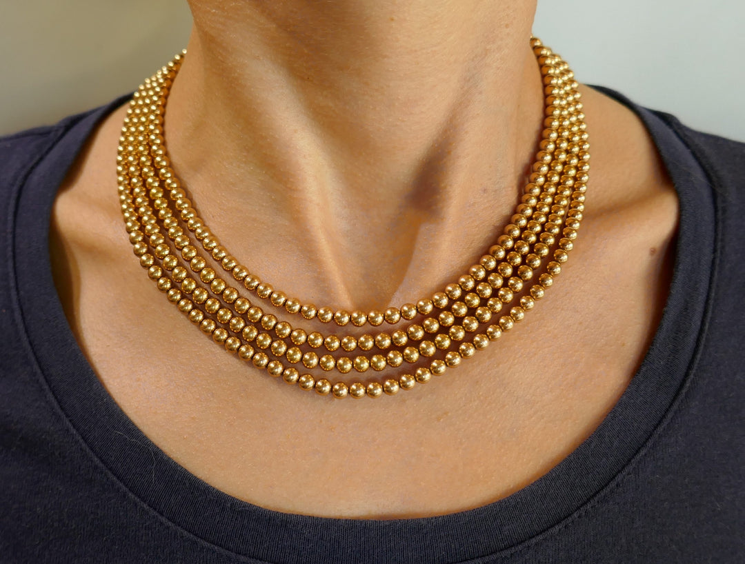 Multi-Strand Yellow Gold Bead Necklace, 1960s