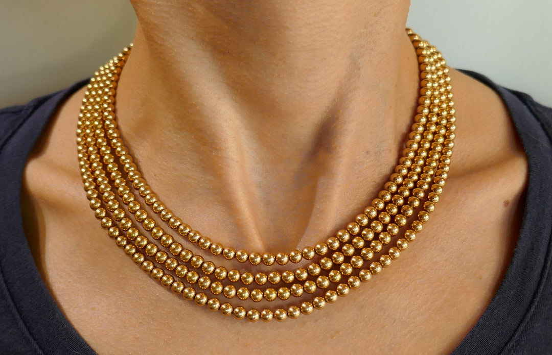 Multi-Strand Yellow Gold Bead Necklace, 1960s