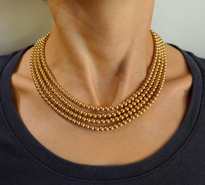 Multi-Strand Yellow Gold Bead Necklace, 1960s