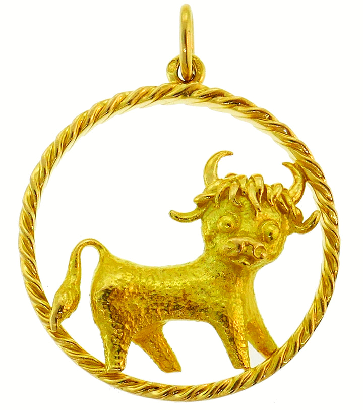 Yellow Gold Taurus Zodiac Pendant, 1980s