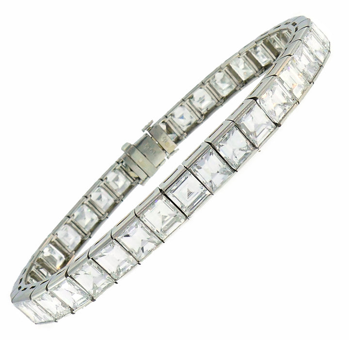 Vintage Diamond Platinum Tennis Bracelet Straight Line 1950s