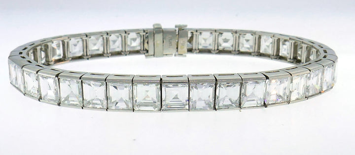 Vintage Diamond Platinum Tennis Bracelet Straight Line 1950s