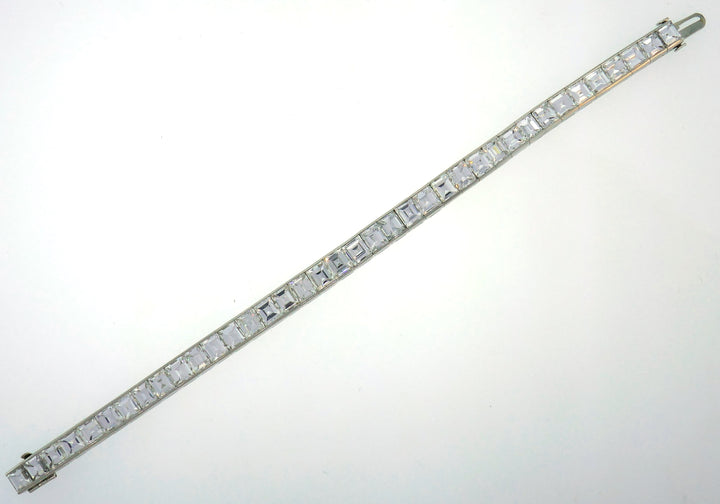 Vintage Diamond Platinum Tennis Bracelet Straight Line 1950s