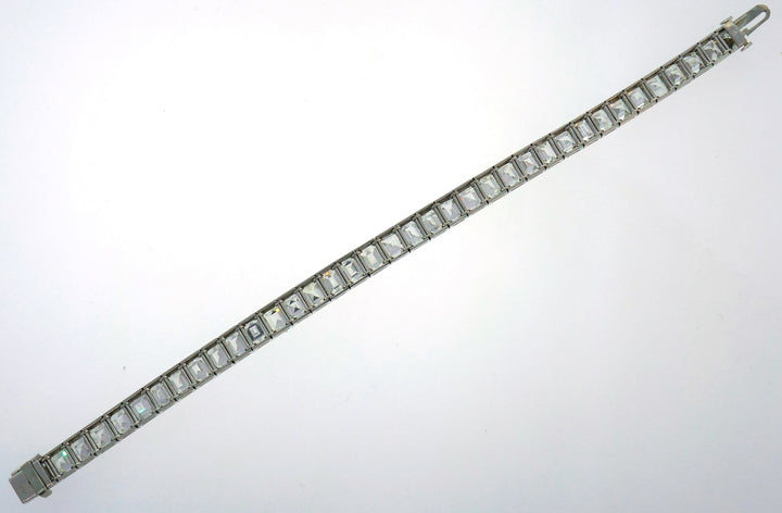 Vintage Diamond Platinum Tennis Bracelet Straight Line 1950s