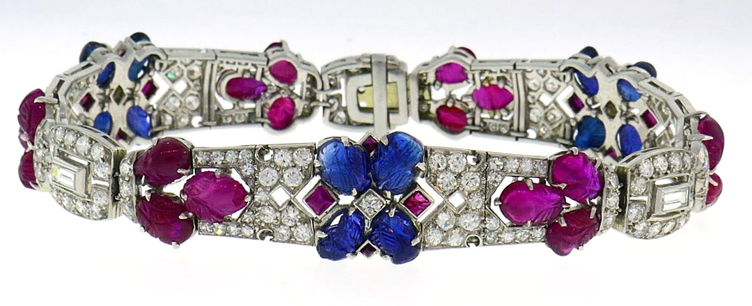 Tutti Frutti Platinum Bracelet with Sapphire Ruby Diamond Art Deco