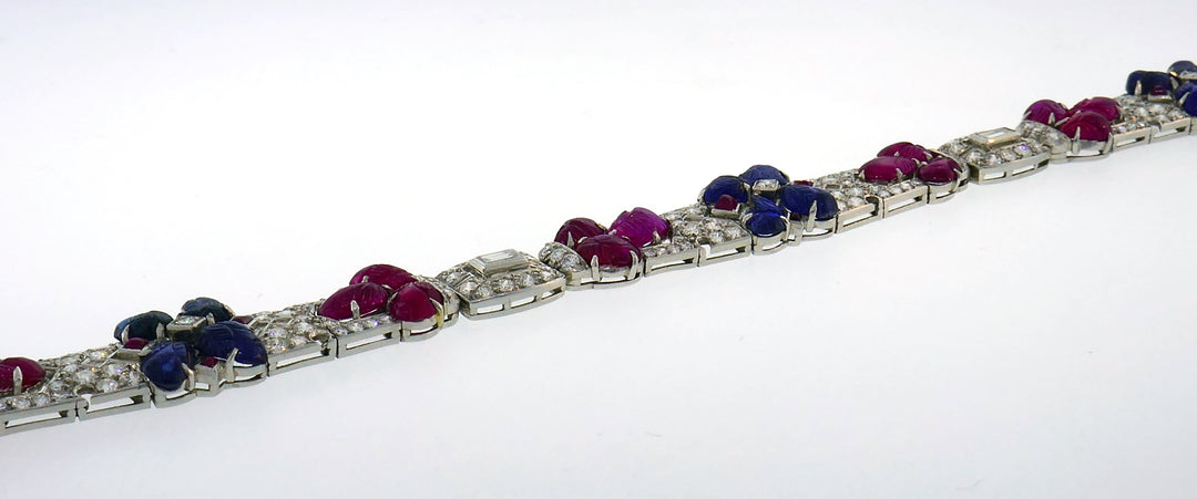 Tutti Frutti Platinum Bracelet with Sapphire Ruby Diamond Art Deco