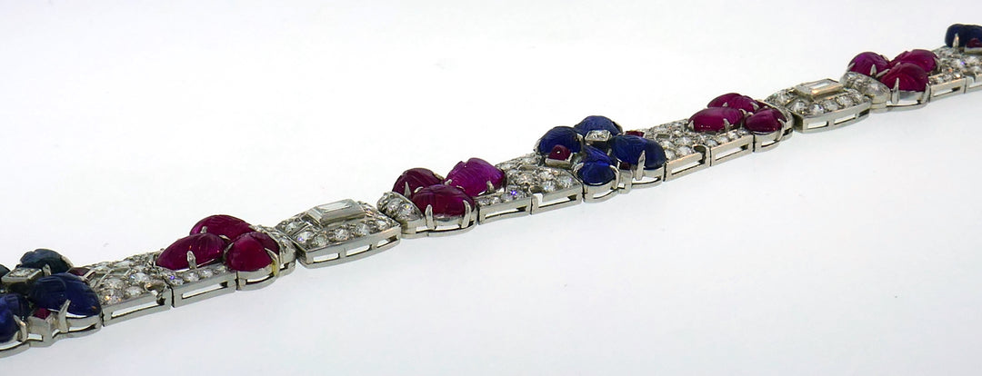 Tutti Frutti Platinum Bracelet with Sapphire Ruby Diamond Art Deco