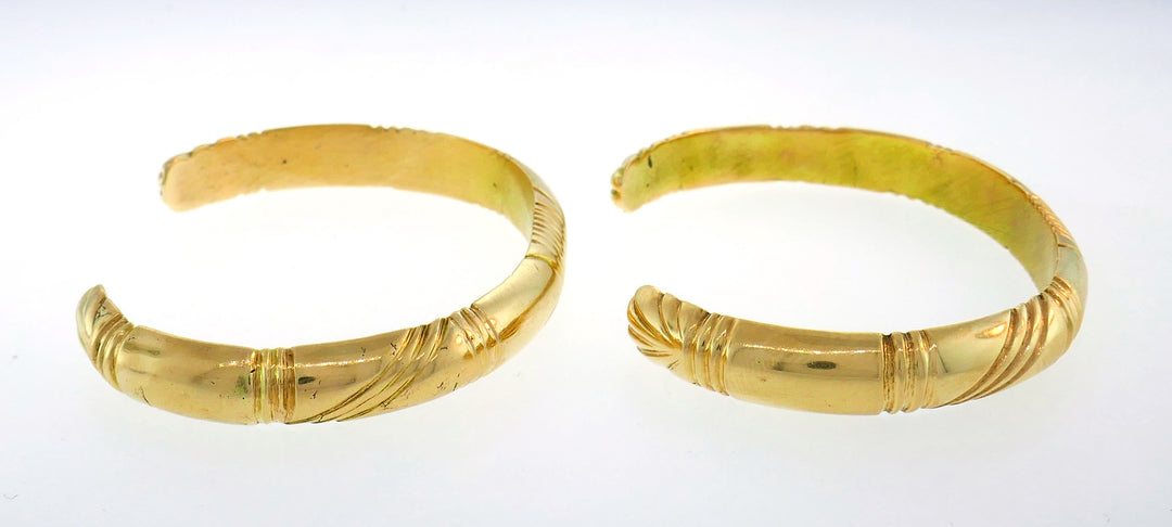 Yellow Gold Bangle Bracelet Pair Signed WB