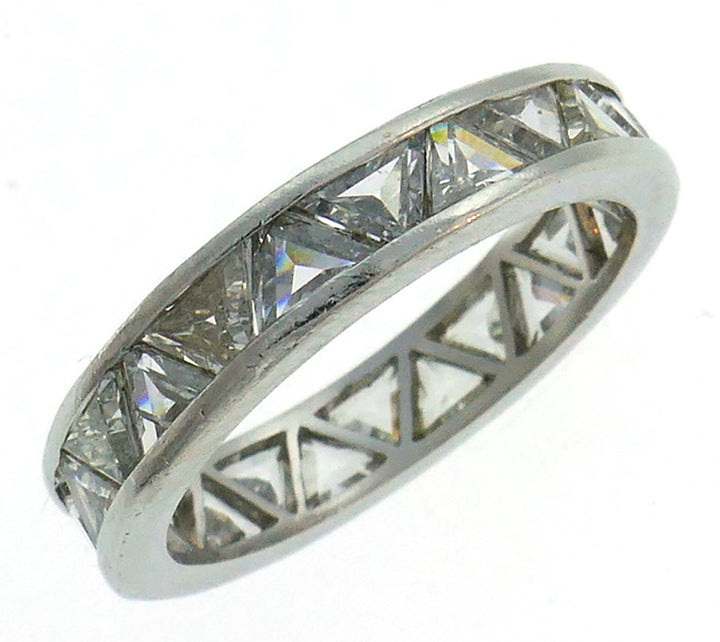 Diamond Platinum Eternity Band Ring 2.88cts Triangle Cut Size 5.75