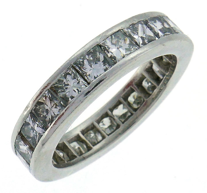 Diamond Platinum Eternity Band Ring 3.45cts Princess Cut Size 6