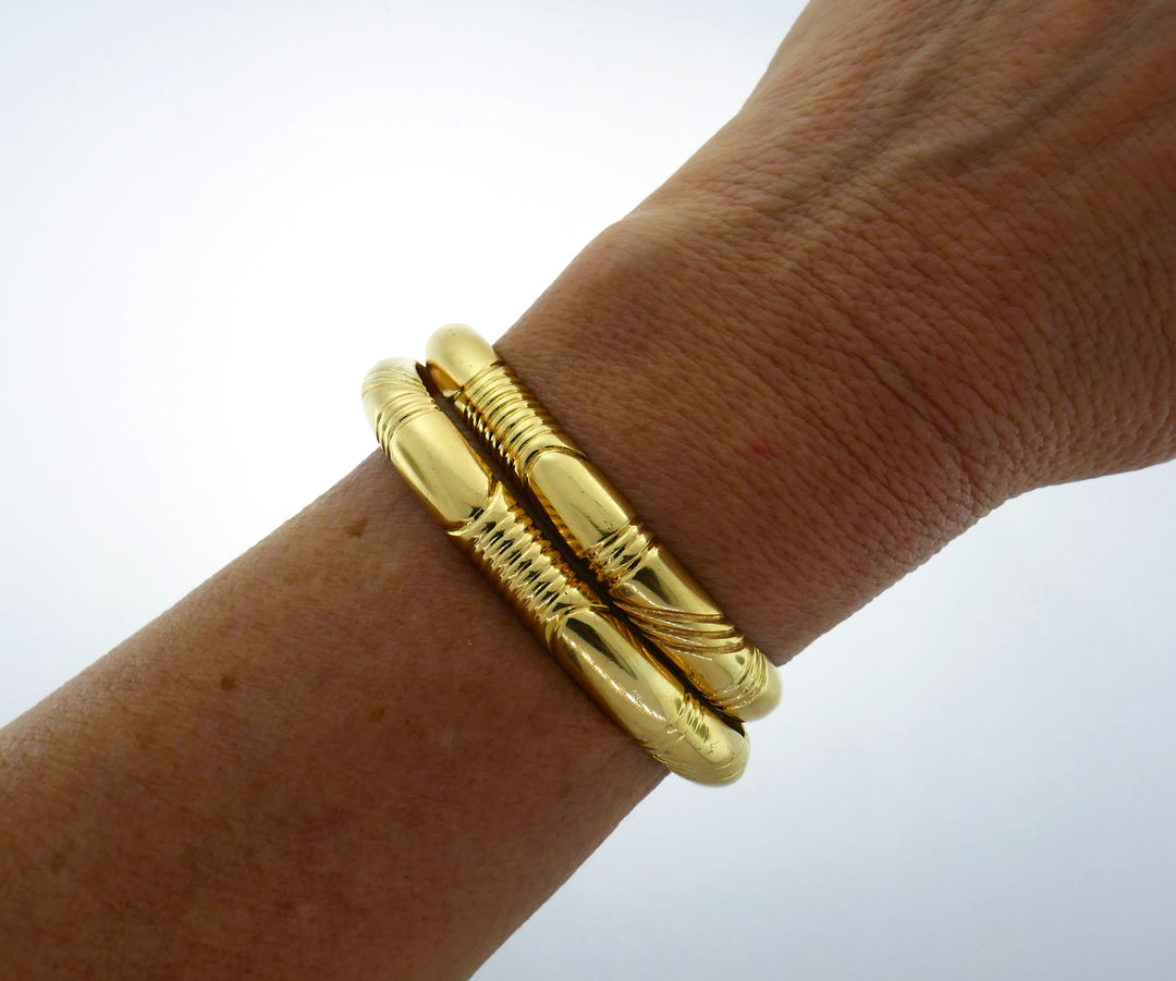 Yellow Gold Bangle Bracelet Pair Signed WB