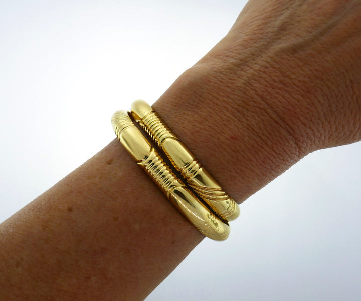 Yellow Gold Bangle Bracelet Pair Signed WB