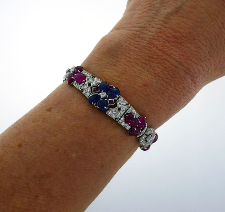 Tutti Frutti Platinum Bracelet with Sapphire Ruby Diamond Art Deco