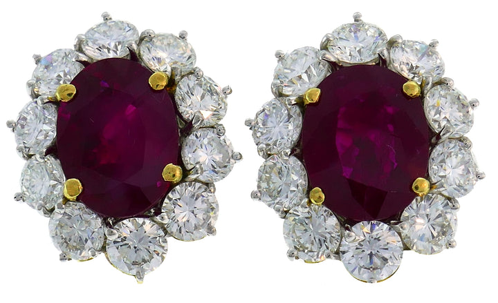 Burmese Ruby Diamond Gold Stud Earrings AGL Reports 10.89 Carat