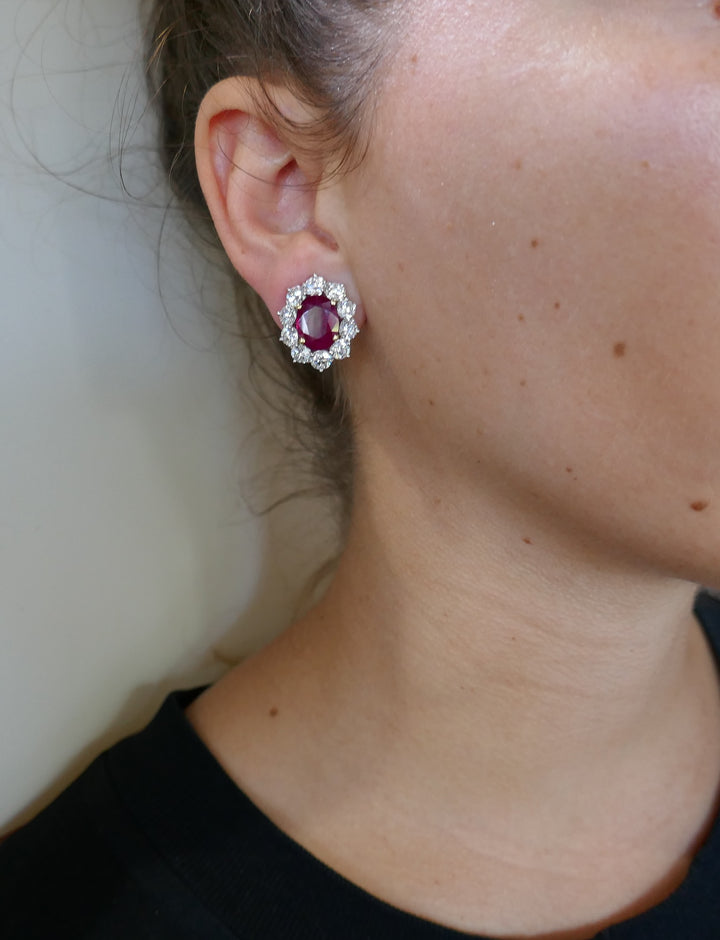 Burmese Ruby Diamond Gold Stud Earrings AGL Reports 10.89 Carat