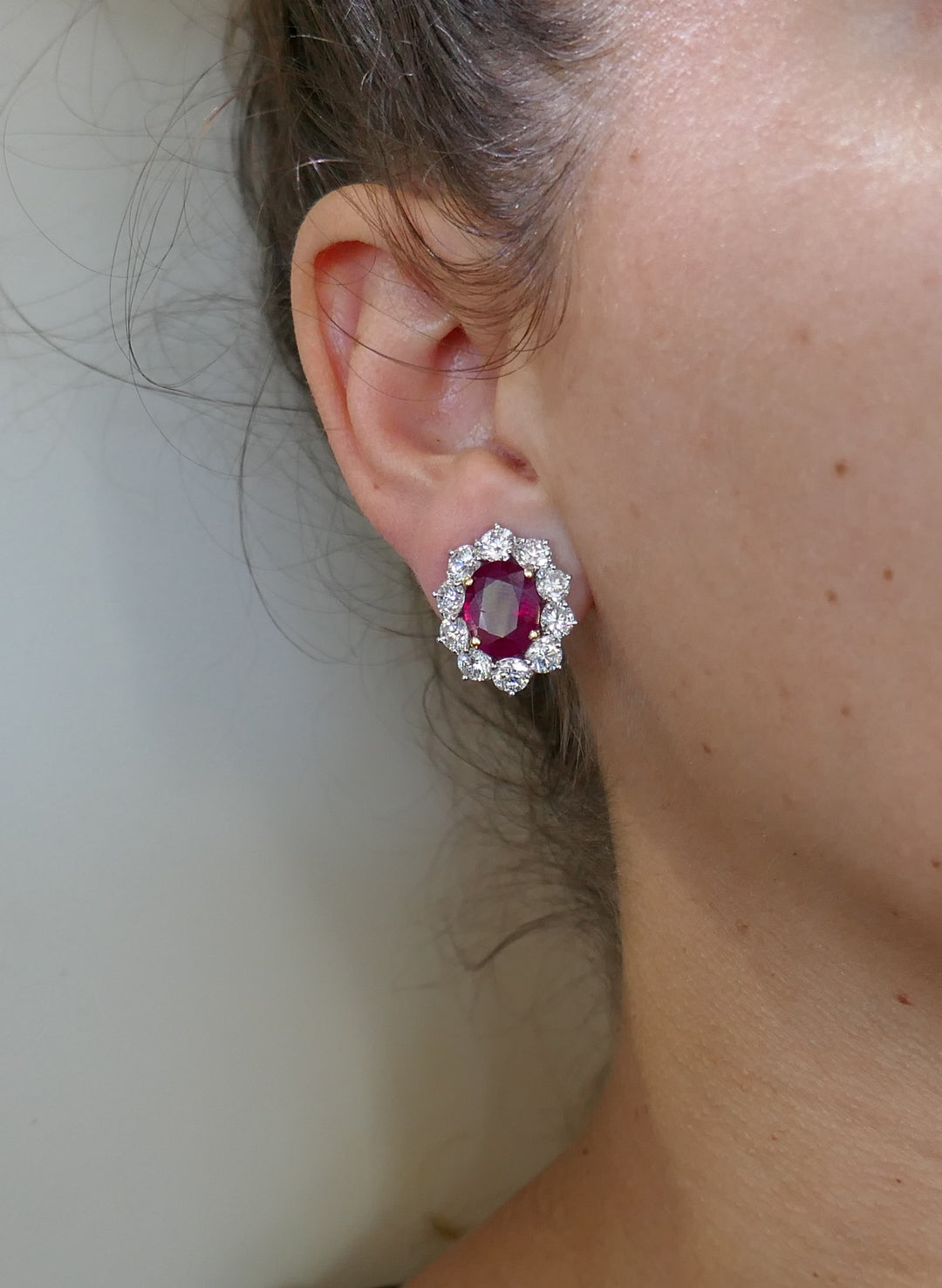 Burmese Ruby Diamond Gold Stud Earrings AGL Reports 10.89 Carat