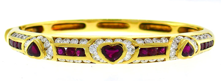 Fred Paris Heart Ruby Diamond Gold Bangle Bracelet 1970s