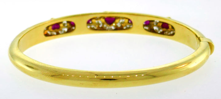 Fred Paris Heart Ruby Diamond Gold Bangle Bracelet 1970s