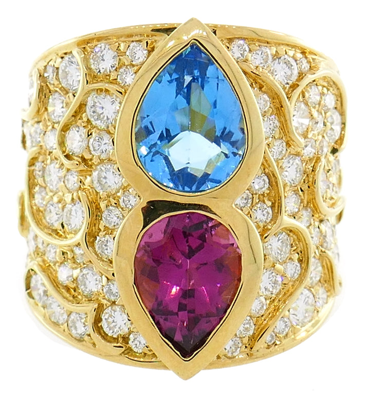 Marina B Yellow Gold Ring with Blue Topaz Tourmaline Diamond