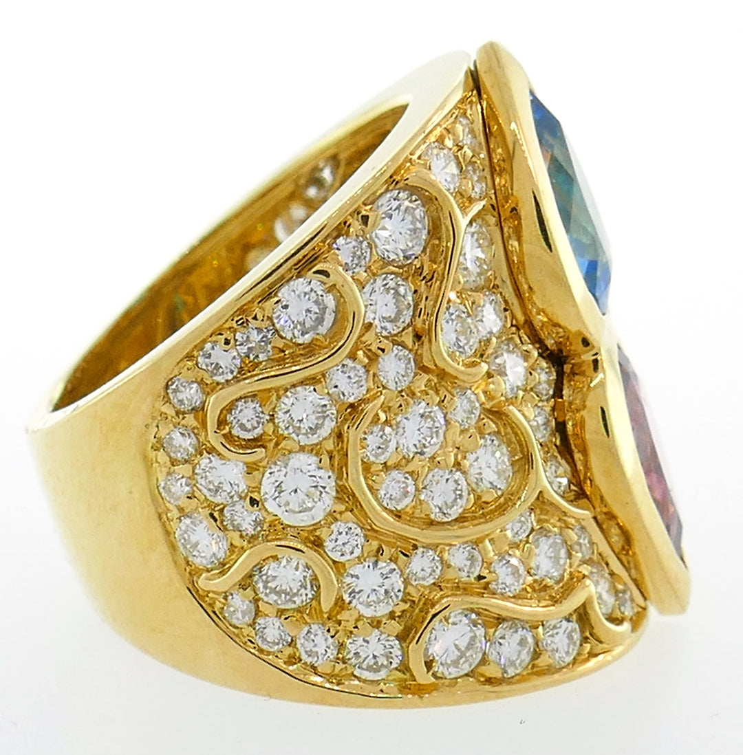 Marina B Yellow Gold Ring with Blue Topaz Tourmaline Diamond