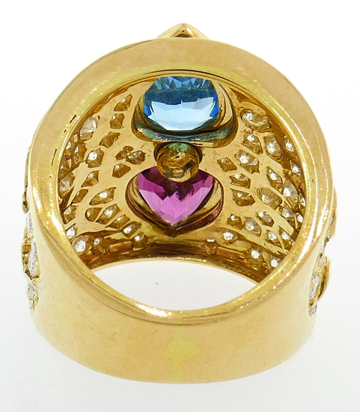 Marina B Yellow Gold Ring with Blue Topaz Tourmaline Diamond