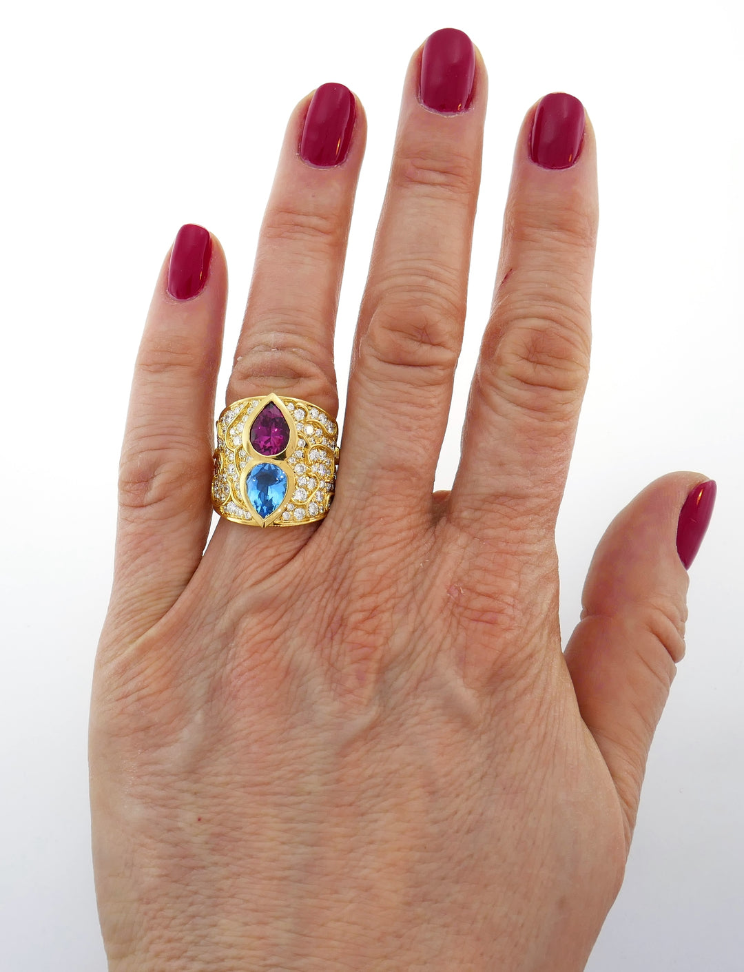 Marina B Yellow Gold Ring with Blue Topaz Tourmaline Diamond