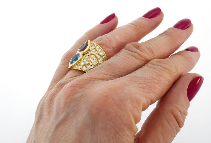 Marina B Yellow Gold Ring with Blue Topaz Tourmaline Diamond