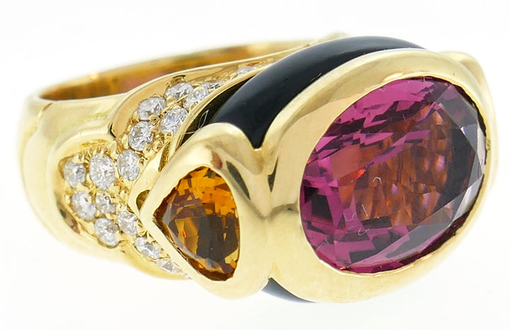 Marina B Yellow Gold Ring with Tourmaline Citrine and Diamond