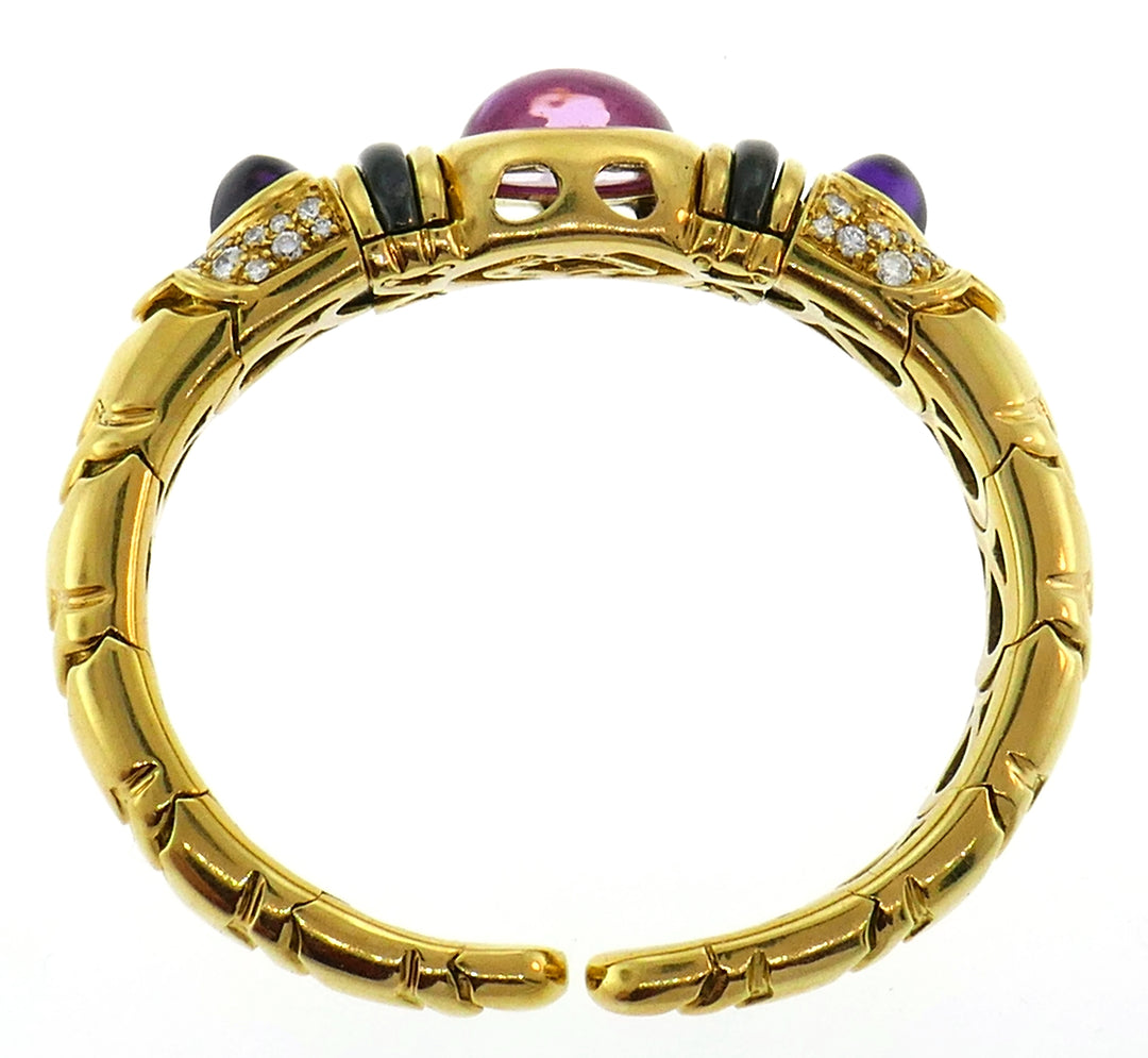 Marina B Gold Bangle Bracelet with Tourmaline Amethyst and Diamond