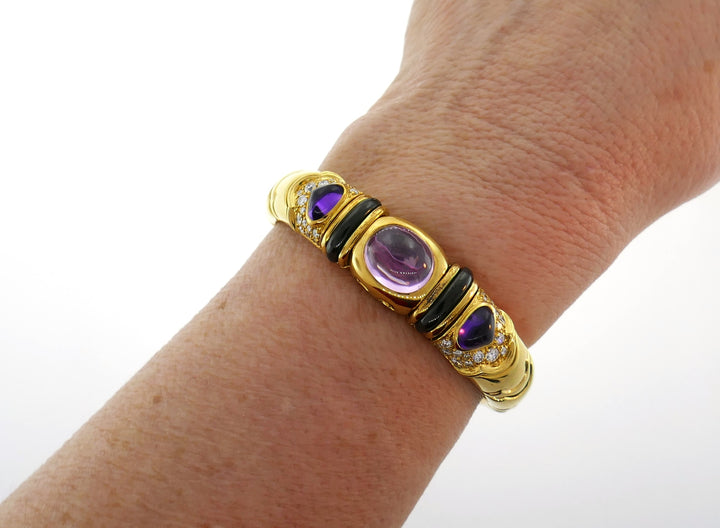 Marina B Gold Bangle Bracelet with Tourmaline Amethyst and Diamond