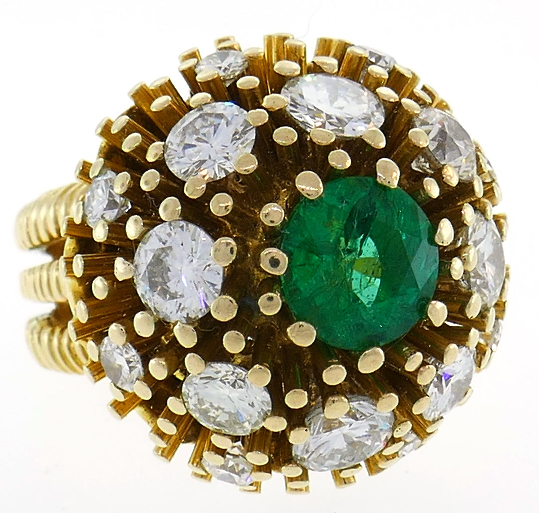 Ruser Emerald Diamond Yellow Gold Ring 1960s