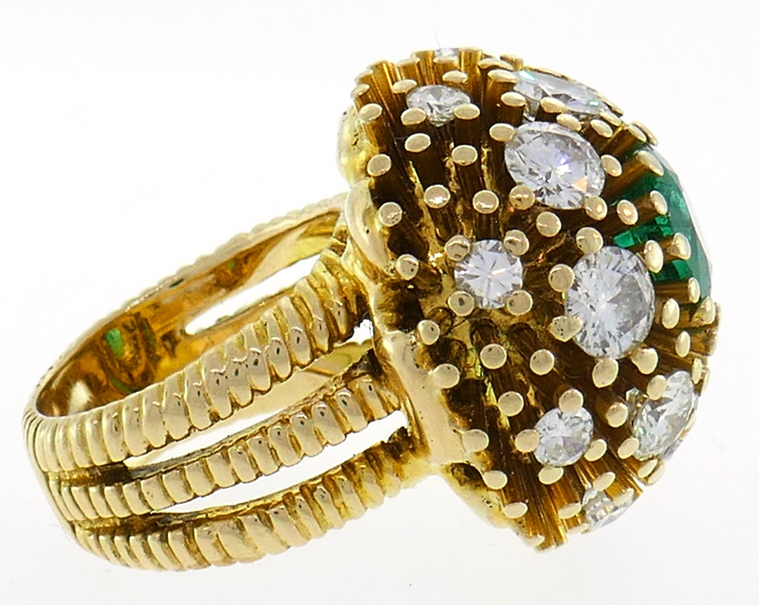 Ruser Emerald Diamond Yellow Gold Ring 1960s