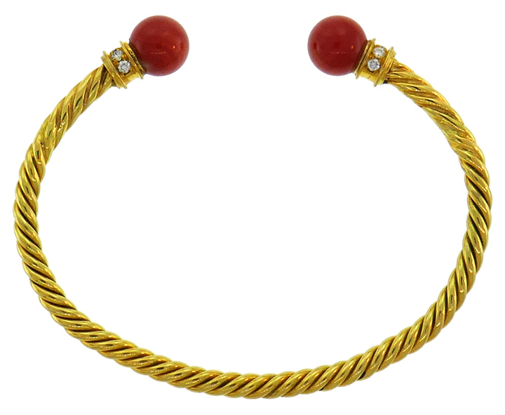 Bvlgari Coral Diamond Yellow Gold Bangle Bracelet Bulgari