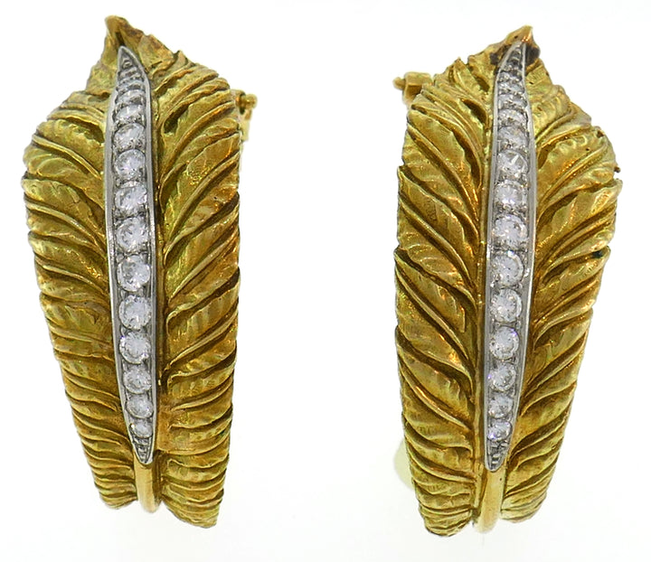 Diamond Yellow Gold Hoop Earrings 1980s