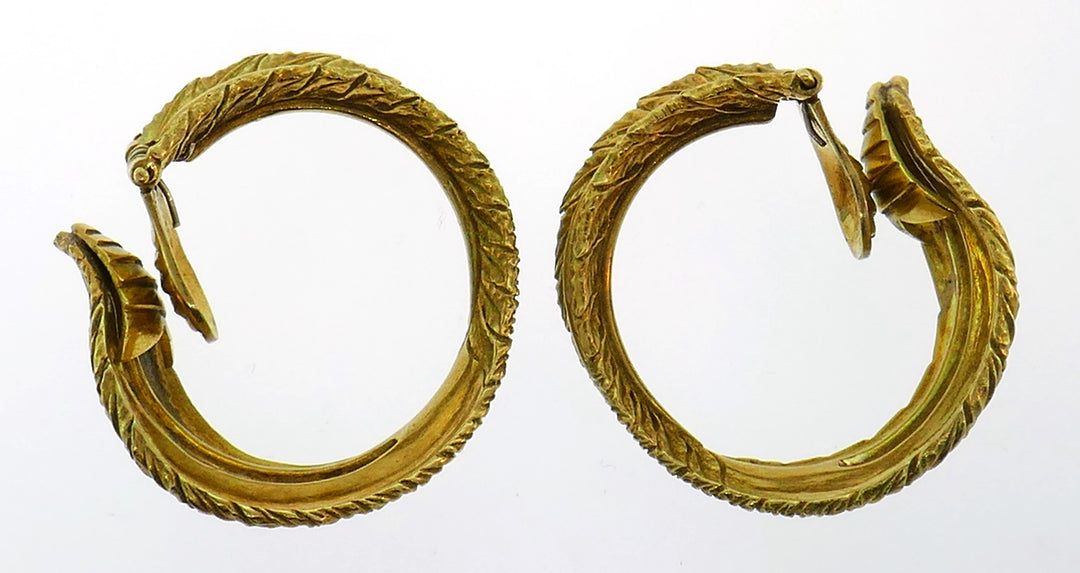 Diamond Yellow Gold Hoop Earrings 1980s