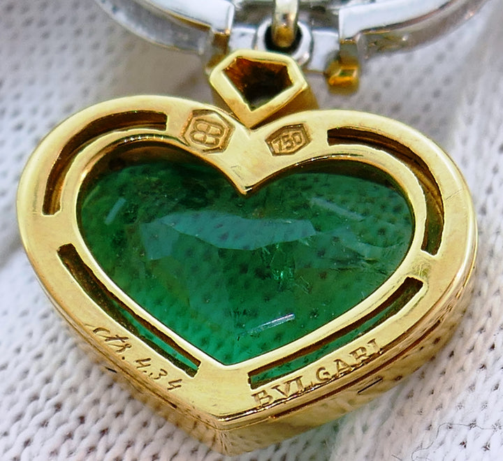 Bvlgari Heart Emerald Diamond Pearl Gold Necklace Bulgari