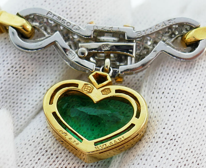 Bvlgari Heart Emerald Diamond Pearl Gold Necklace Bulgari