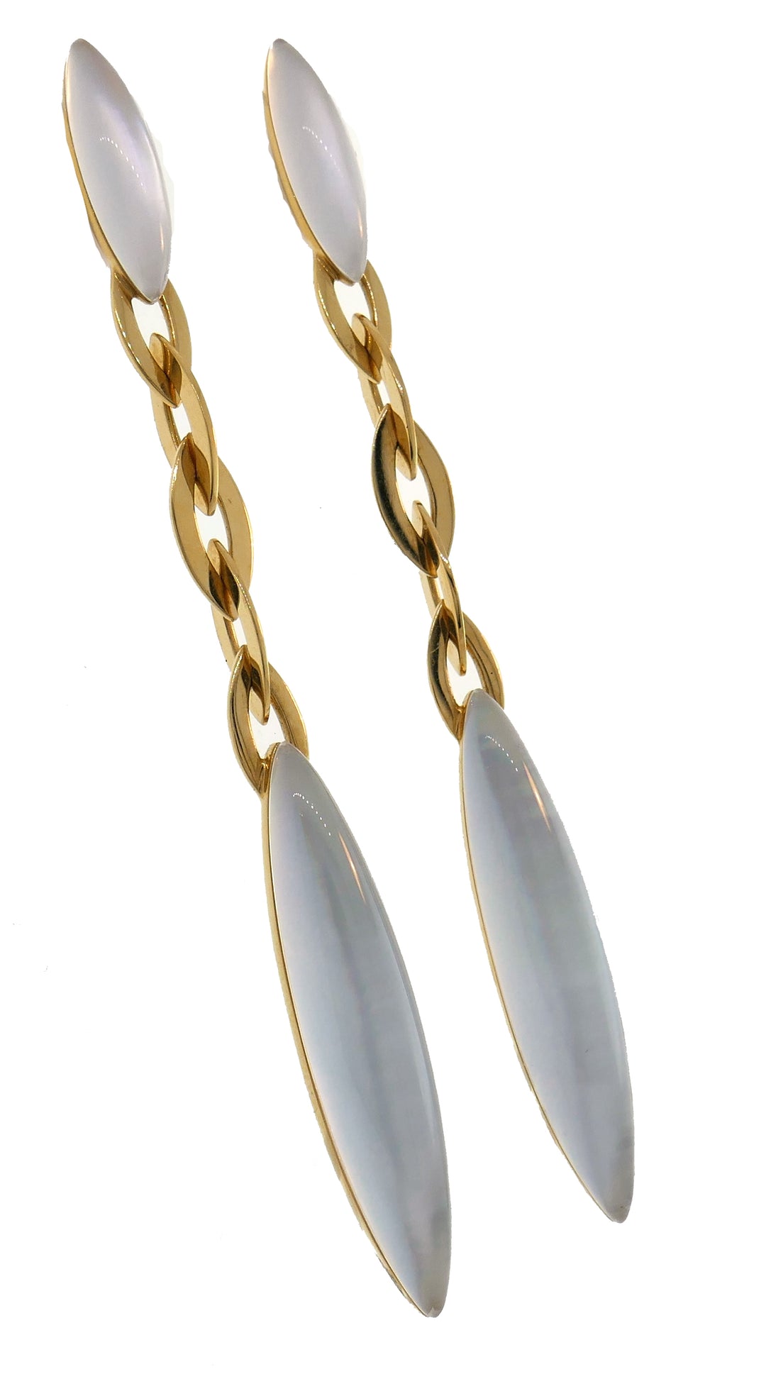 Vhernier Fuseau Yellow Gold Earrings with Mother of Pearl and Rock Crystal