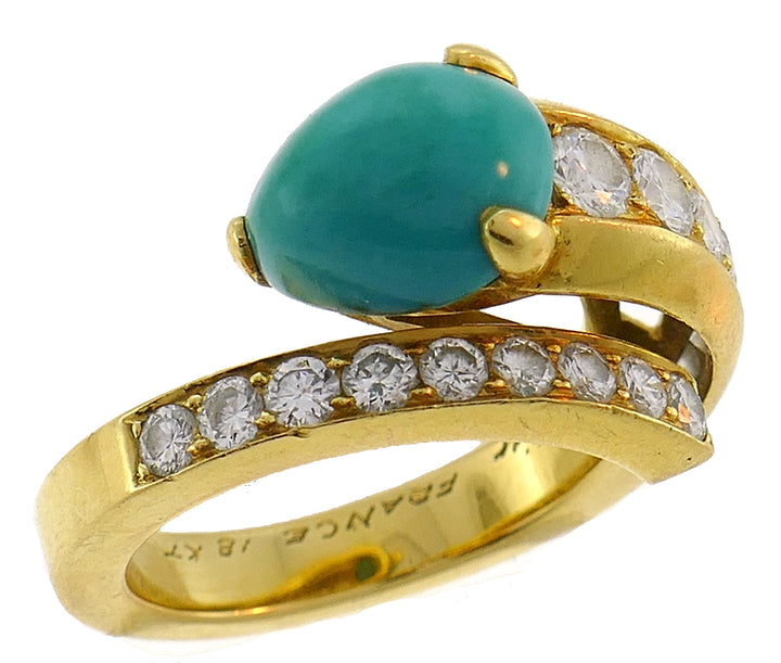 Cartier Turquoise Diamond Yellow Gold Snake Ring